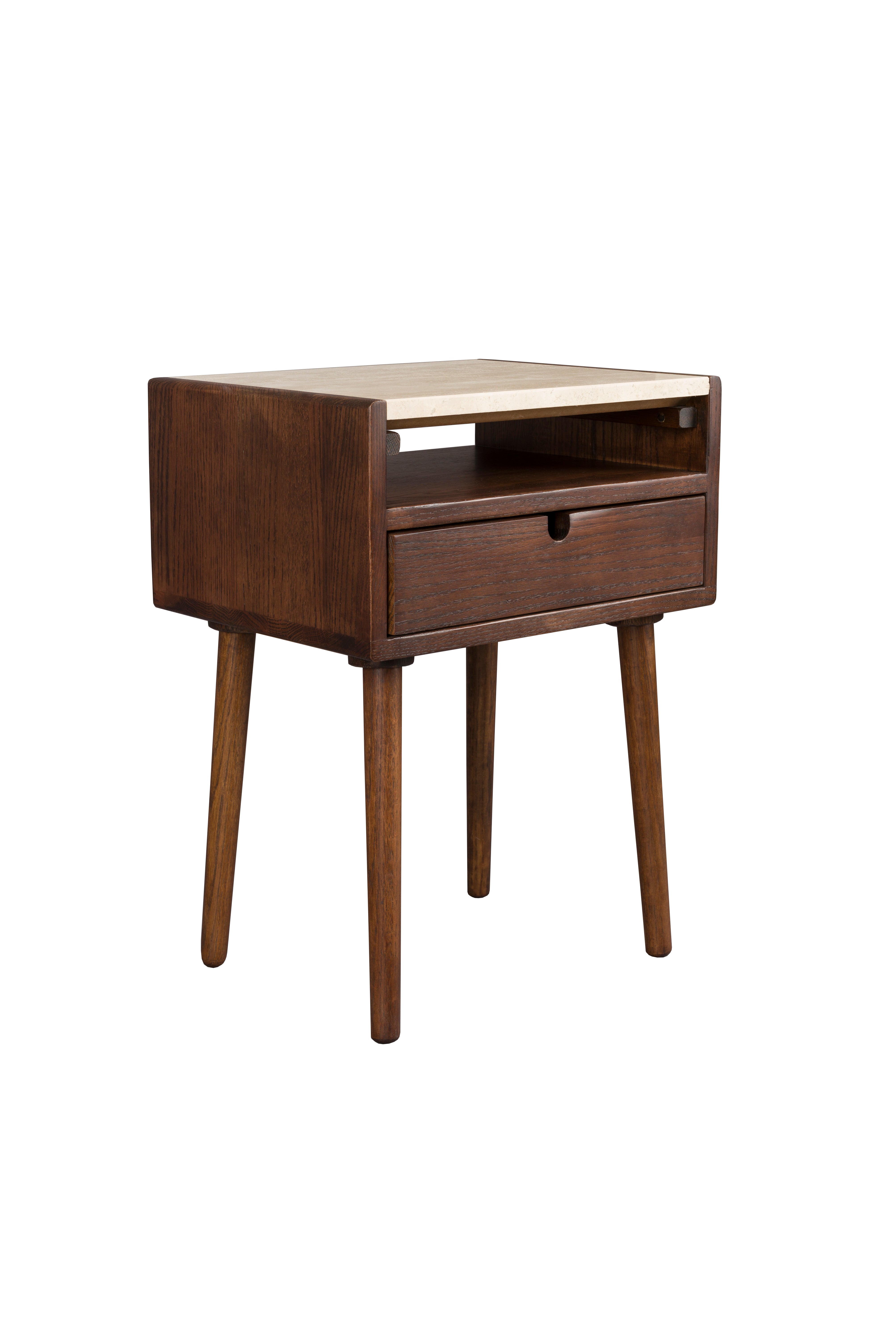 Dutchbone Arda Brown Wood & Travertine Bedside Table